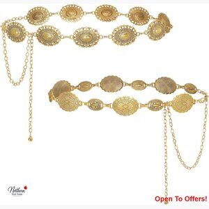 Metal Chain Belt Set, Western Concho Style, Adjustable Waist Chain